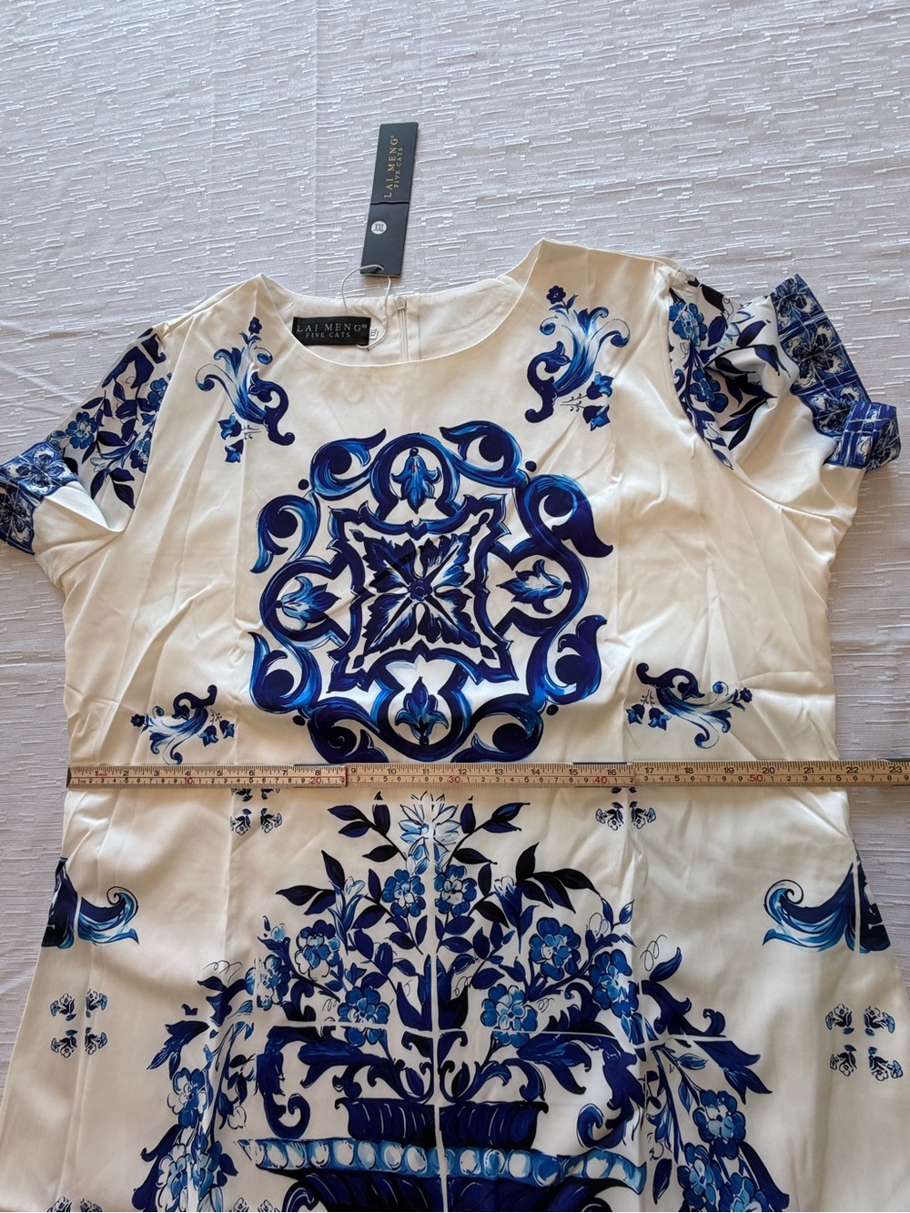 NWT Women's White and Blue Printed Short Sleeve Dress Size XXL - Picture 8 of 11